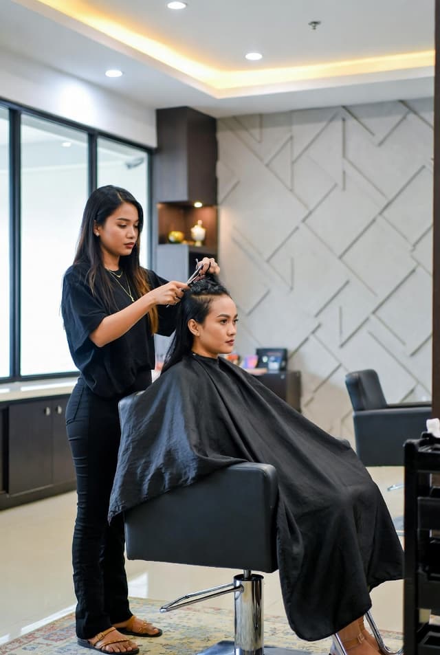 Stylist melayani pelanggan di salon